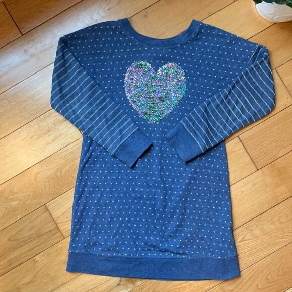 Shrinking Violet long sleeve heart sequin dress size 6 dots abs stripes in blue - Picture 4 of 11